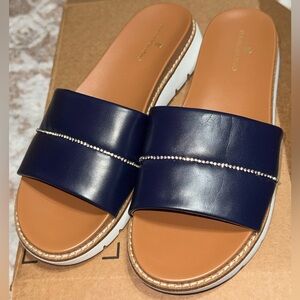 Bandolino Navy Slide Sandals with Crystal Chain